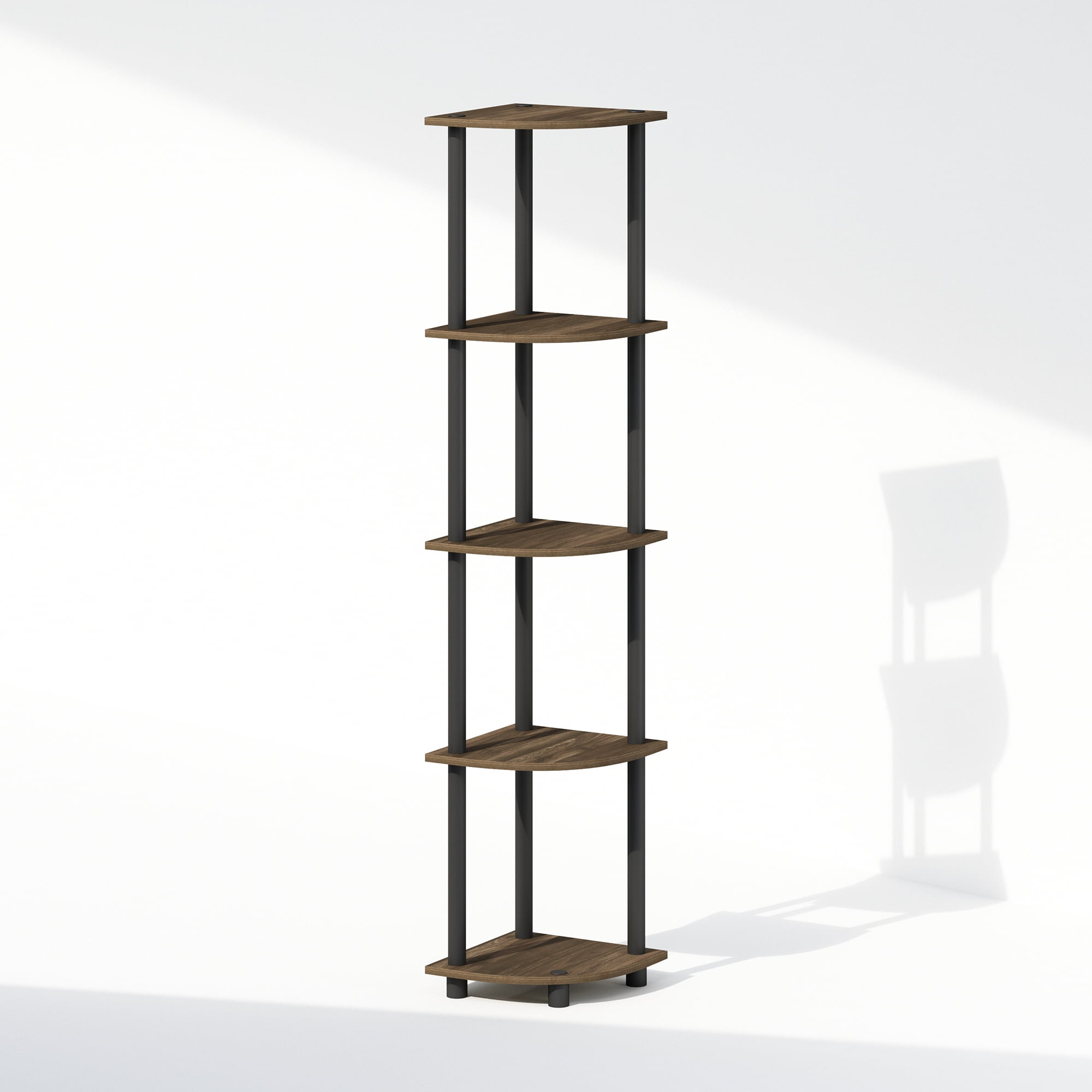 Furinno Turn-N-Tube 5 Tier Corner Bookcase, Particle Board Columbia Walnut/Black, 9 lb