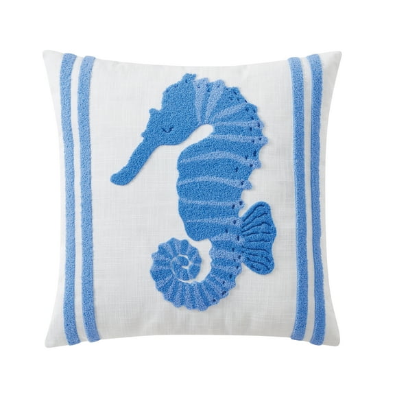 Mainstays Seahorse Decorative Pillow, 18" x 18", White and Blue