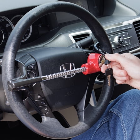 HYPER TOUGH UNIVERSAL STEERING WHEEL LOCK ANTI-THEFT CAR, TRUCK, VAN AND SUV LOCK, RED, BLACK