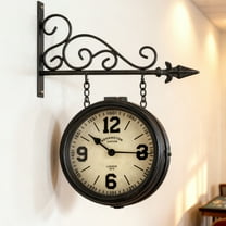 Retro Station Clock,Double Sided Wall Clock with Pendulum Mounting Bracket for  Garden Kitchen Courtyard Living Room