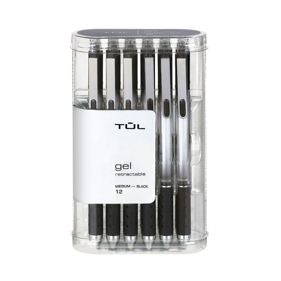 TUL Bolígrafos De Gel Retráctiles Punta Media 0,7 mm Barril Gris Tinta Negra Paquete De 12