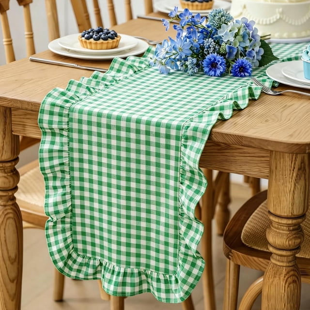 Long Fabric Table Runner with Ruffled Edge for Coffee, Dining, TV Cabinet Decor, Multiple Colors, 35x10cm