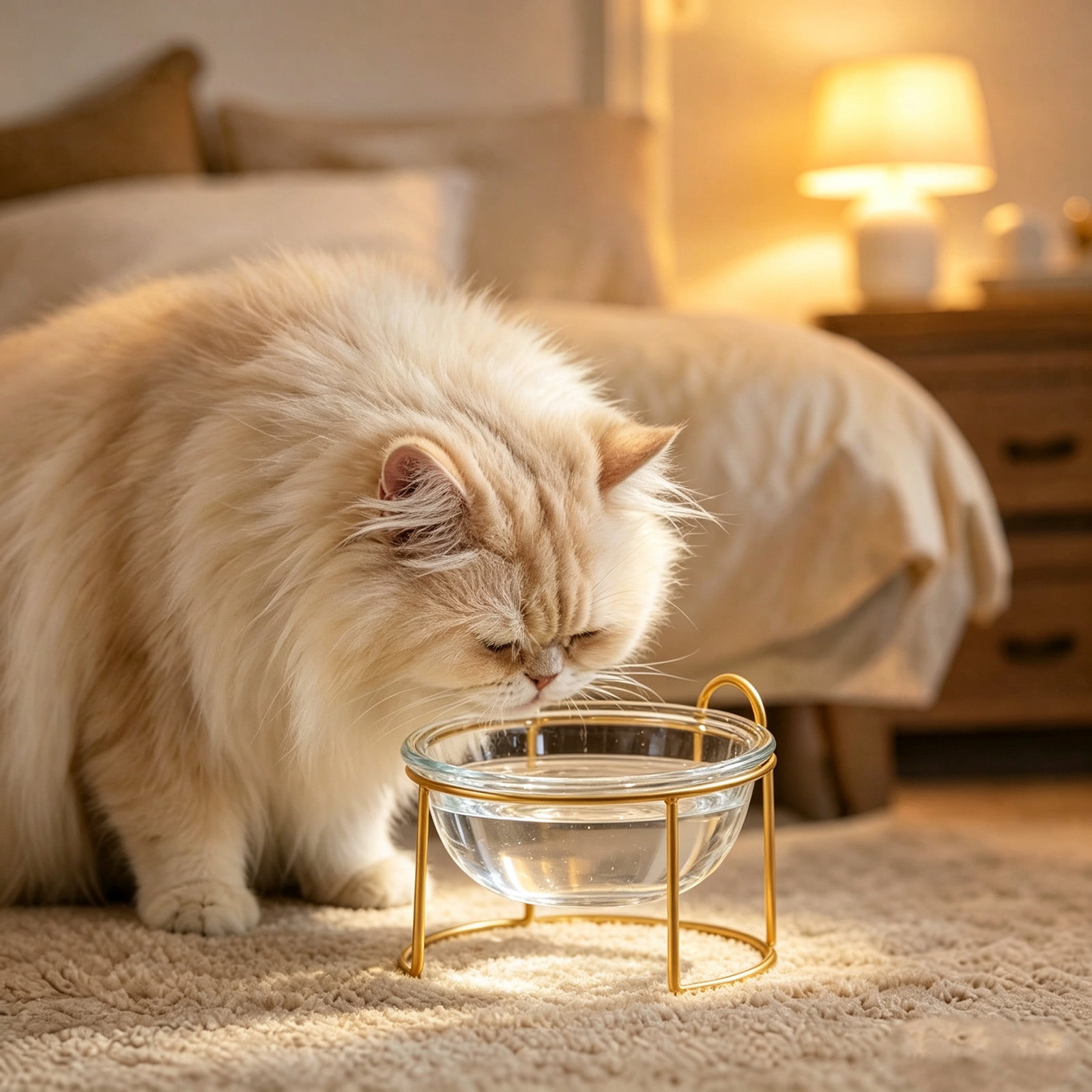 Glass Cat Food Bowl Slanted Elevated Cervical Protection Design No-Spill Angled Mouth Pet Feeding Dish for Cats and Small Dogs Gold