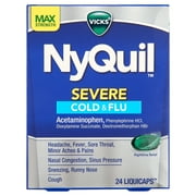 Vicks NyQuil Severe Liquicaps, Nighttime Cold, Cough & Flu Relief, over-The-Counter Medicine, 24 Ct LiquiCaps