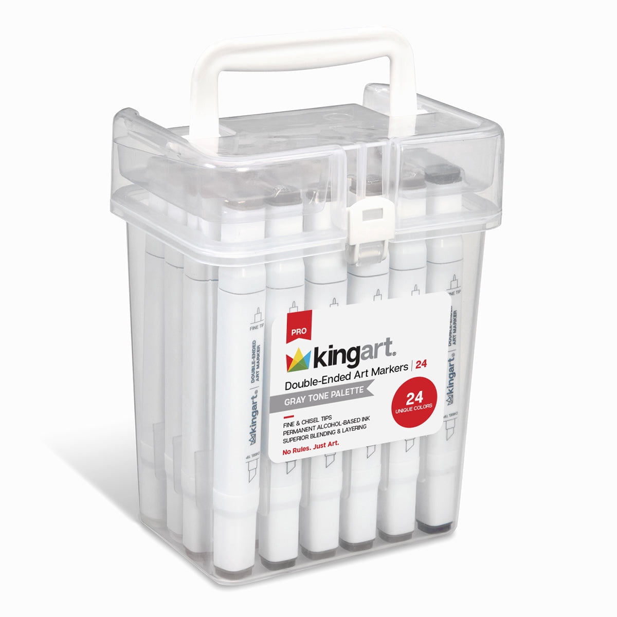 KINGART PRO Double-Ended Art Alcohol Markers, Fine Point & Chisel Point, Gray Tone Palette, 24 Count