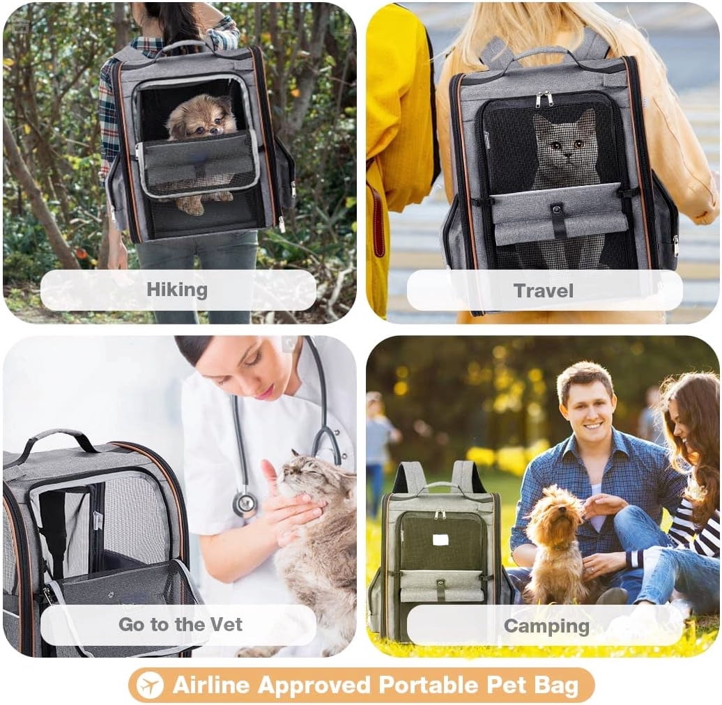 Breathable Mesh Cat Carrier Backpack for Medium Pets Up to 18 Lbs Grey