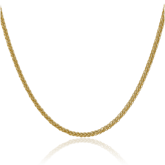14K Solid Yellow Gold 2.6mm 3 Wire Spiga Wheat Link Chain Necklace