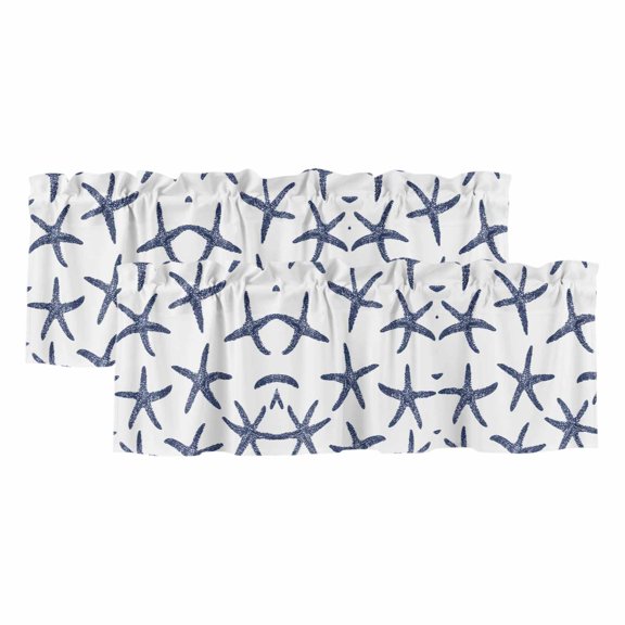 2 Pack Starfish Valance for Window Ocean Coastal Blue Kitchen Valance Rod Pocket Short Curtain Topper Decorative Window Treatment for Living Room Bedroom 60"x18"