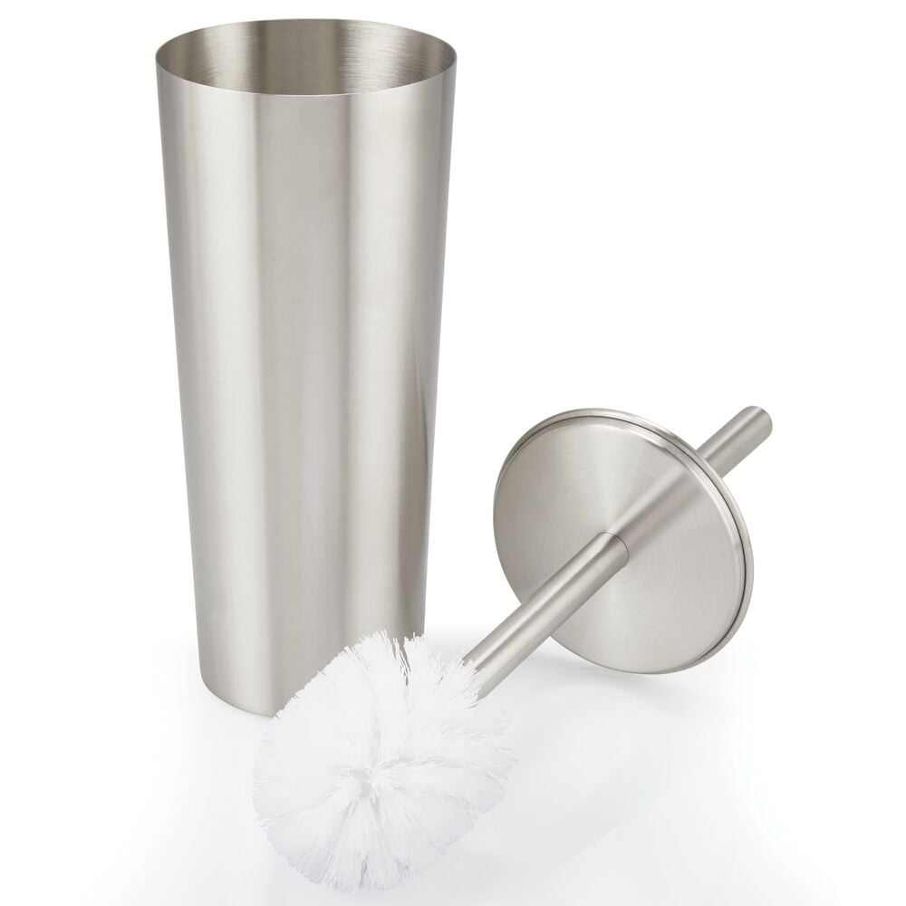 mDesign Steel Toilet Bowl Brush/Holder Combo for Bathroom - Brushed/Chrome