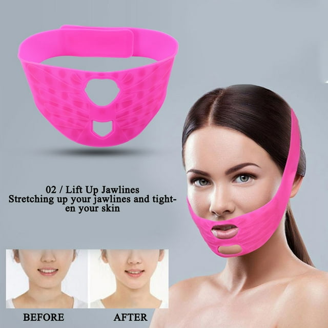 52 Points de Massage Ronds, Resserrer la Mâchoire. Réduire les Rides Double Menton. Silicone Doux Confortable Importé, Ceinture Réglable. 5 Mins Quotidien pour Visage Jeune et Mince