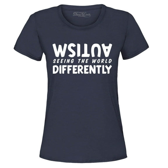 Shop4Ever Women's Autism Seeing the World Differently Graphic T-Shirt Medium Navy