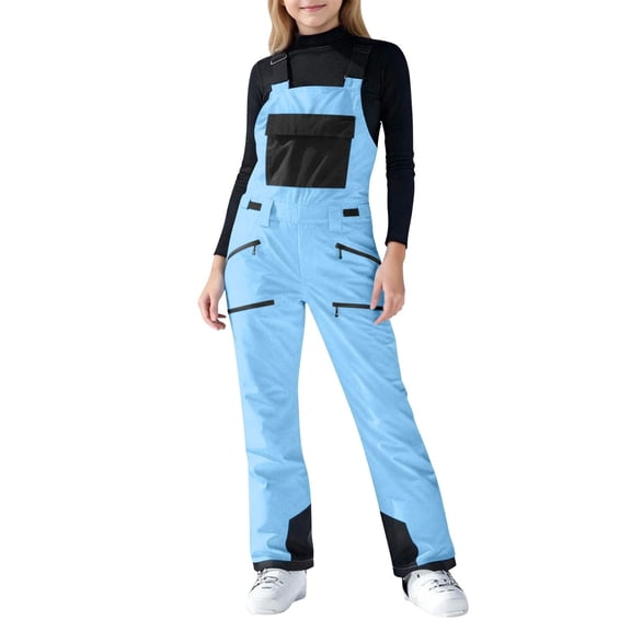 Krdevn Girls Insulated Ski Bib Overalls Waterproof Snow Pants for Toddler Kids Outdoor Winter Play Cold Weather Windproof Thermal Overalls,4-5 Years
