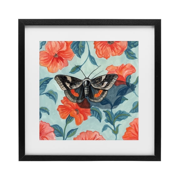 Stupell Industries Eclectic Academia Moth On Floral Black Framed Print Under Glass, 13 x 13, by Kate Jarvik Birch