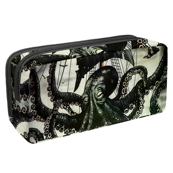 MUOOUM Pencil Case, Black Octopus and Nautical Ship Large Capacity Pencil Pouch Stationery Pen Bag