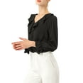 thumbnail image 3 of INSPIRE CHIC Women's Ruffle Blouse Wear-to-Work Elegant V Neck Long Sleeve Dressy Top M Black, 3 of 9