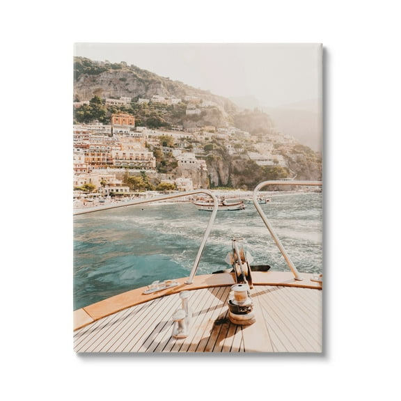 Stupell Boating Coastal Seaside Town Buildings Landscape Photography Gallery Wrapped Canvas Print Wall Art