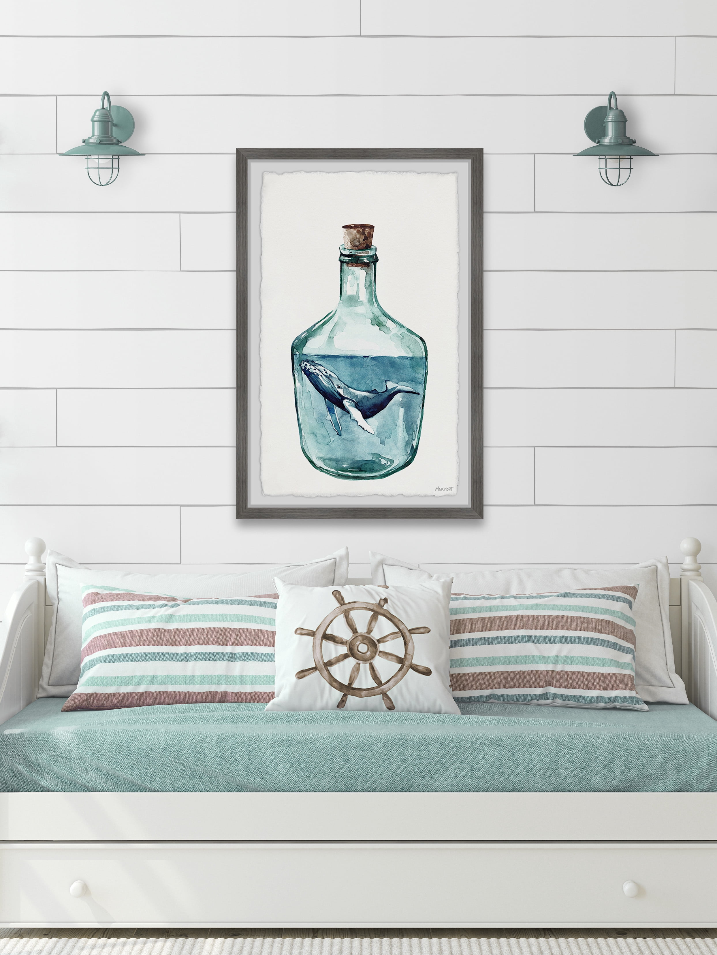 Marmont Hill Whale in the Bottle Framed Wall Art, 1.50" x 8.00"
