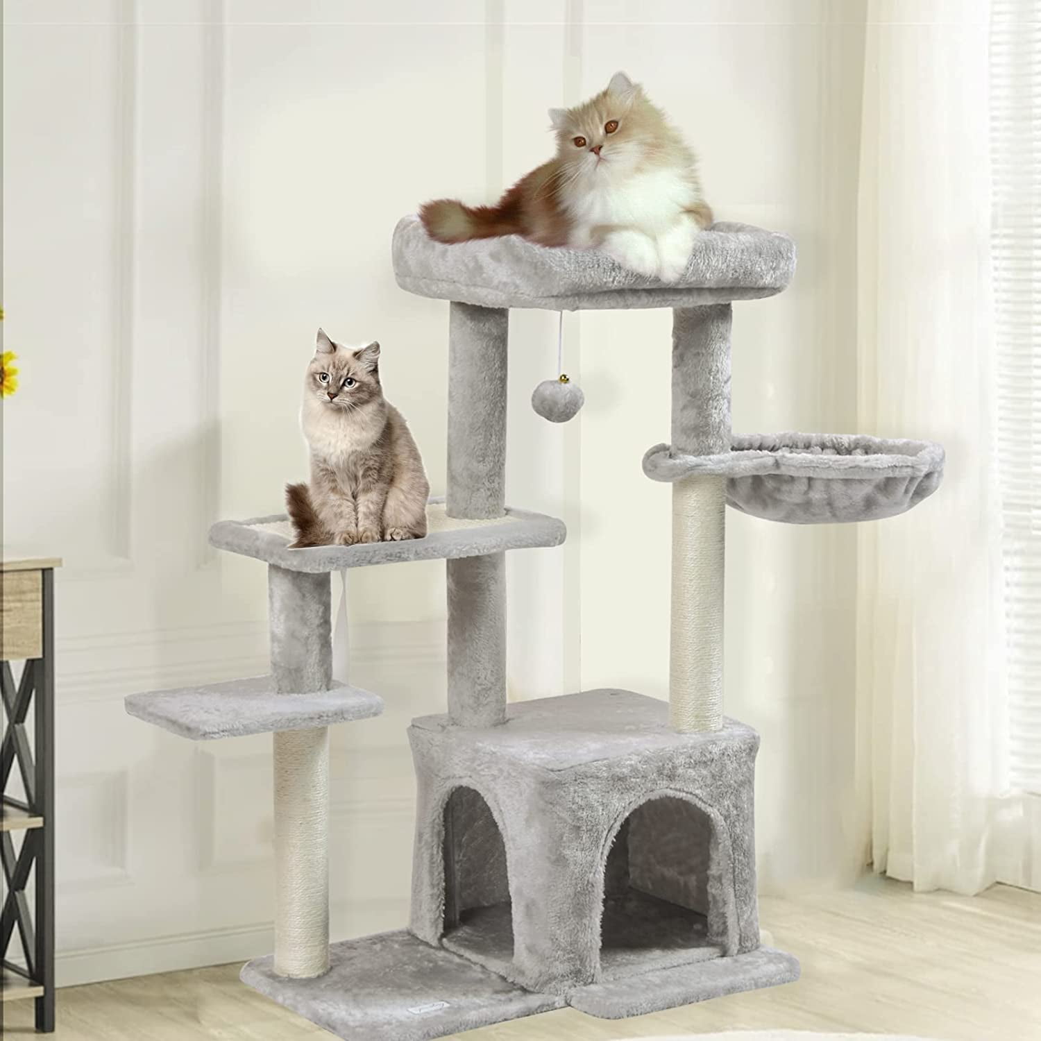 Small Cat Tree for Indoor Cats with Scratching Post Pawstory Cat Tree Cat Tower with Adjustable Base 29 Multi-Level Cat Condo with Hammock Perch Toys Cat Furniture for Kittens Adult Cats 