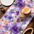 thumbnail image 2 of Farmhouse Flowers Cotton Linen Table Runner for Dining Kitchen, Spring Watercolor Purple Pink Floral Wedding Outdoor Party Tablerunners, Dresser Scarf Coffee Tablecloth Runners 13x72 Inches, 2 of 9