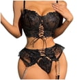 thumbnail image 1 of Gibobby Conjunto Lencería Tanga Y Bralette Lencería de dos piezas para mujer, sexy con encaje floral, escote en V profundo, brasier inalámbrico y tanga exótico(Negro, M), 1 of 5