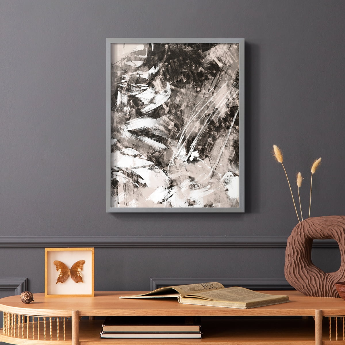 Blush Blackboard II Framed Print in Gray Solid Wood Framed Print No Nail Hanging