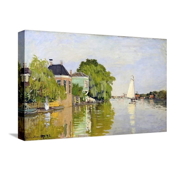 Houses on the Achterzaan, Scenic Transportation World Culture Stretched Canvas Wall Art by Claude Monet Sold by ArtCom