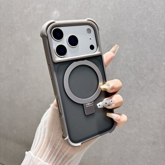 Magnetic Case For iPhone 15 Pro Max, Military Grade Shockproof Protective Cover with Rotatable Ring Stand, MagSafe Compatible Frosted Translucent Slim Case for Men Women,Gray