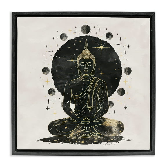 Stupell Industries Gilded Sitting Buddha Religious & Spiritual Painting Black Floater Framed Canvas Art Print Wall Art, 18 x 18