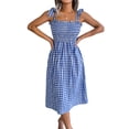 thumbnail image 3 of Lucakuins Vestido de tirantes para mujer, sin mangas, con cordones, plisado, a cuadros, vestido midi de verano para uso diario informal Lucakuins  moda, 3 of 7