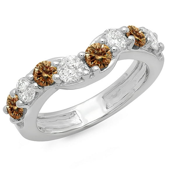 1.00 Carat (ctw) 18K White Gold Round Champagne & White Diamond Ladies Anniversary Wedding Band Matching Ring 1 CT