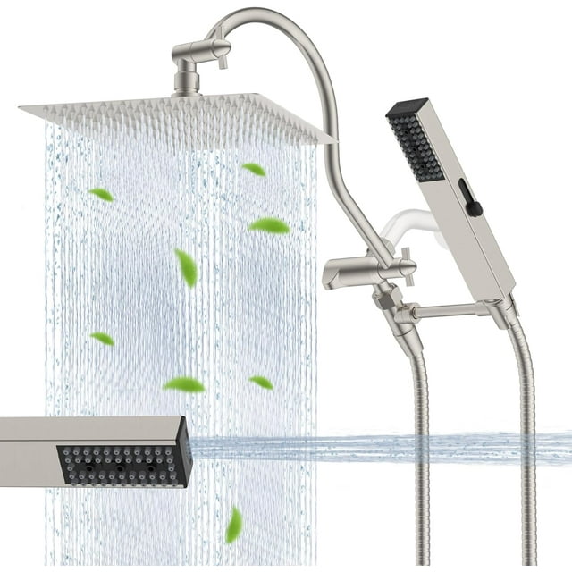 All Metal Shower Head ‘‘ High Pressure Rainfall Shower Head Showerhead Combo/Handheld Shower Wand ‘‘ Adjustable Curved Shower Extension Arm ‘‘ Hose Shower Head Holders Chrom