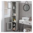 thumbnail image 2 of Bathroom Tall Storage Cabinet, Kitchen Floor Cabinet with 2 Open Shelves and Storage Compartments with Tempered Glass Doors, 13 x 12 x 71 inches (Grey), 2 of 3