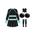 thumbnail image 4 of CHICTRY Girls Cheer Leader Outfit Long Sleeve Shiny Dance Dress with Hand Flowers Socks Blue Green&Black 16, 4 of 7