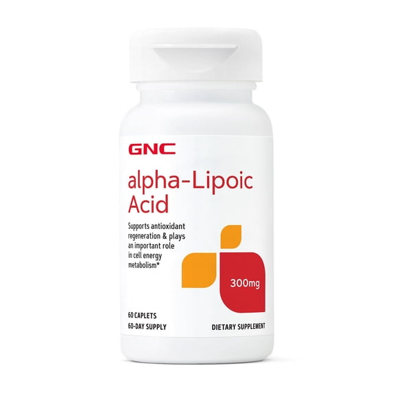 GNC Alpha-Lipoic Acid 300mg Universal Antioxidant Support, Boosts Energy Levels, Maintains Healthy Blood Sugar Levels, Prevents Signs of Aging, Supports Brain & Nerve Functions, 60 Veg Caplets