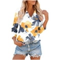 thumbnail image 2 of CYMMPU Women's Summer Fall Tunic Tops Casual Business Work Blouses Basic Tees Floral Printed Flowy Blouse 3/4 Length Sleeve Shirts V-Neck 2025 Clothes Yellow XXXL, 2 of 8
