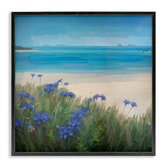 Stupell Industries Seaside Bluebell Flowers Landscape & Nature Painting Black Framed Art Print Wall Art, 12 x 12