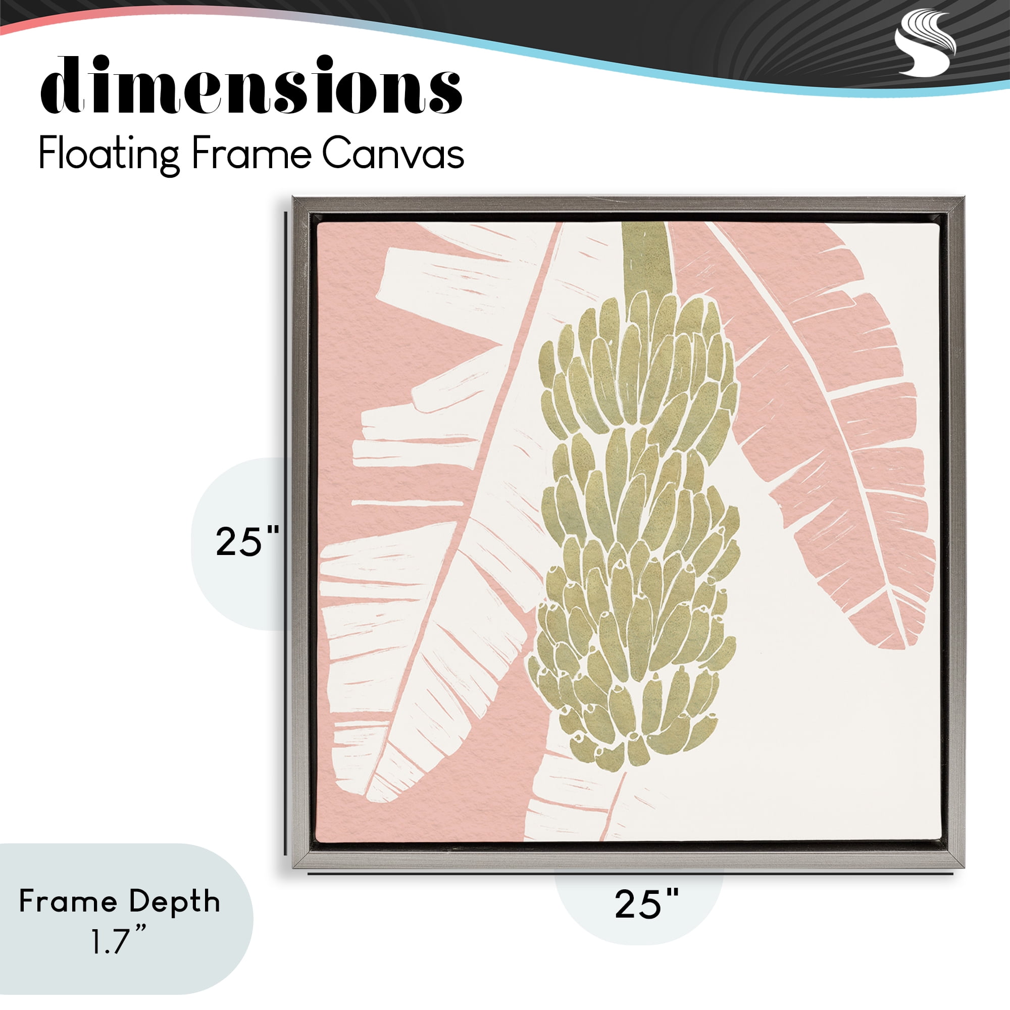 Stupell Industries Banana Bunch Amid Pink Leaves Gray Framed Floater Canvas Wall Art, design by Yuyu Pont