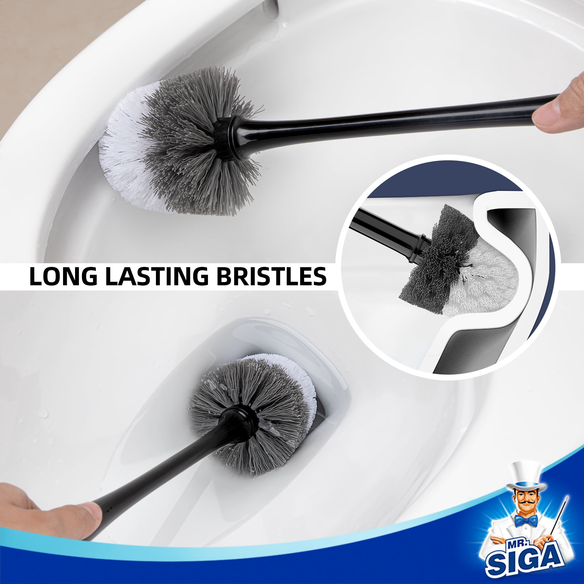 MR.SIGA Toilet Plunger and Bowl Brush Combo, Black, 1 Set,for Adult