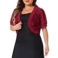 thumbnail image 4 of Agnes Orinda Women's Plus Size Cropped Cardigans Open Front Short Sleeve Floral Lace Sheer Bolero Shrugs 4X Burgundy, 4 of 6