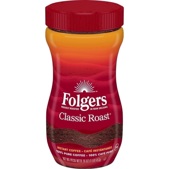 Folgers Classic Roast Instant Coffee Crystals 16 oz (1 Pack) – Fast, Fresh Coffee Anytime