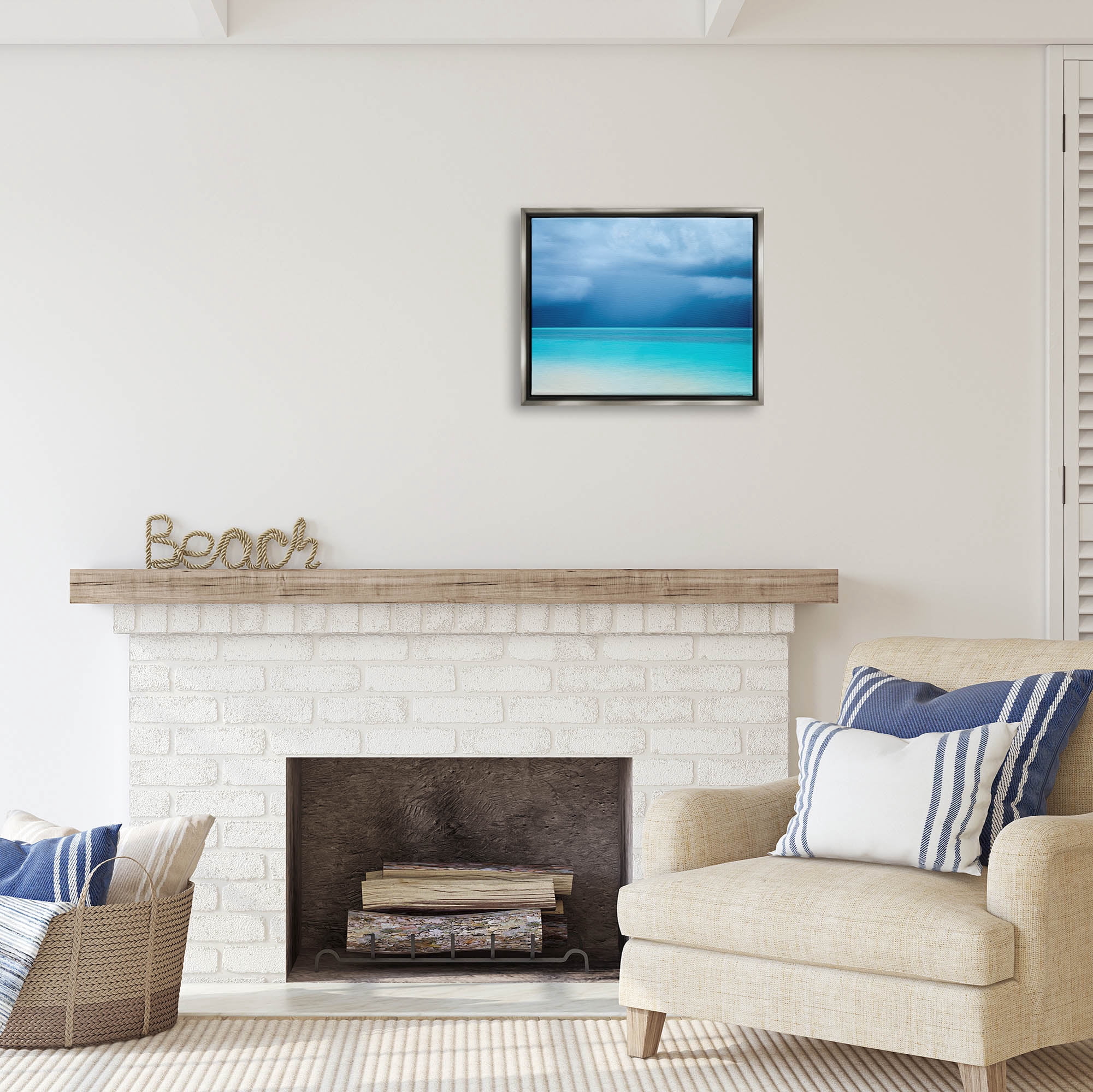 Stupell Industries Turquoise Ocean Landscape Coastal Photography Gray Floater Framed Art Print Wall Art