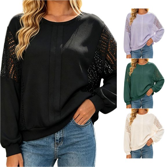 XIYON Womens Sweatshirts Elegant Crewneck Long Sleeve Sweatshirt Loose Pullover Top Relaxed Fit Fall Outfits