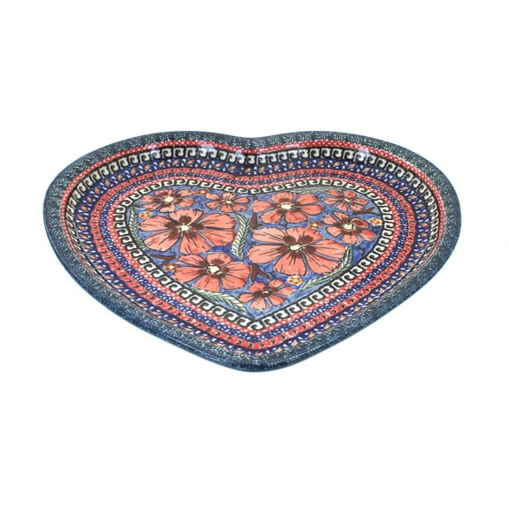 Blue Rose Polish Pottery Jungle Flower Heart Plate