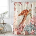 thumbnail image 2 of Extra Long Shower Curtain 72x84 Inch, Brown Turtle Coastal Shower Curtain Waterproof Bathroom Decor, Summer Beach Nautical Coral Shells Starfish Fabric Bath Curtain Set Accessories with Hooks, 2 of 7