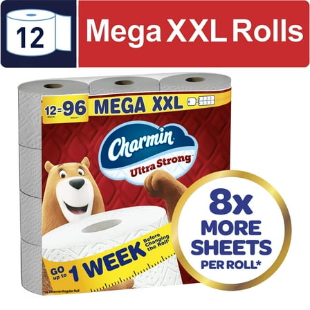 Charmin Toilet Paper Ultra Strong 12 Mega XXL Rolls, 440 Sheets Per Roll