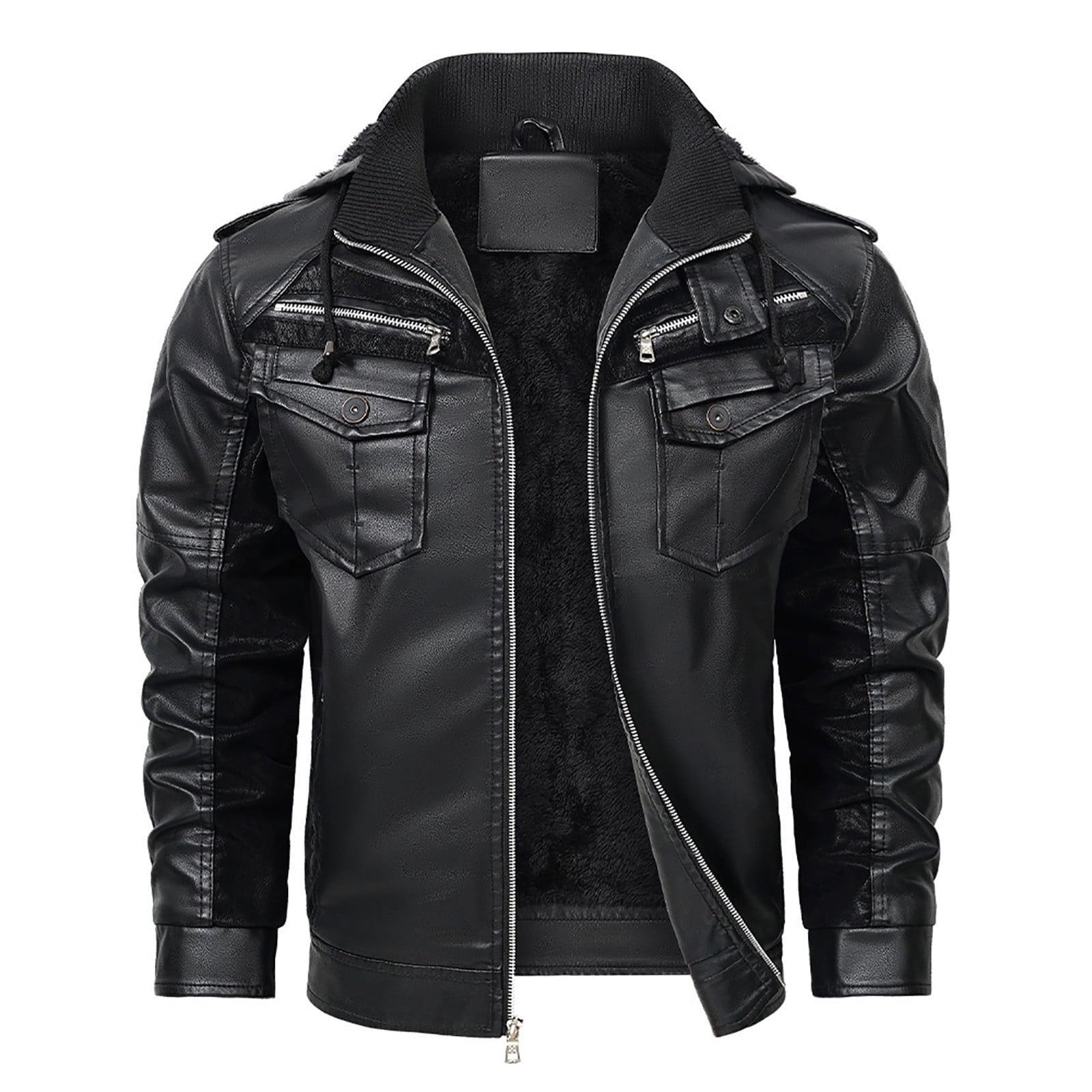 Awdenio Mens Jacket Faux Leather Jacket with Hood, Fall Coat Lightweight Motorcycle PU Leather Jacket for Men