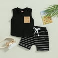 thumbnail image 2 of Bagilaanoe Summer Toddler Baby Boy Clothes Set Summer Outfits Sleeveless Tank Tops Striped Shorts 2PCS, 2 of 6
