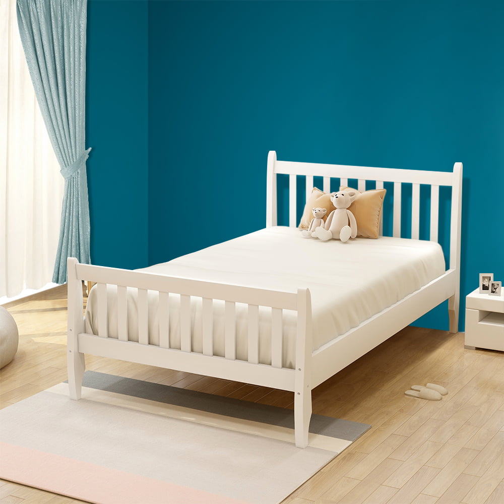 Twin Wood Platform Bed, Modern Concise Twin Bed Frame for Kids, Wood