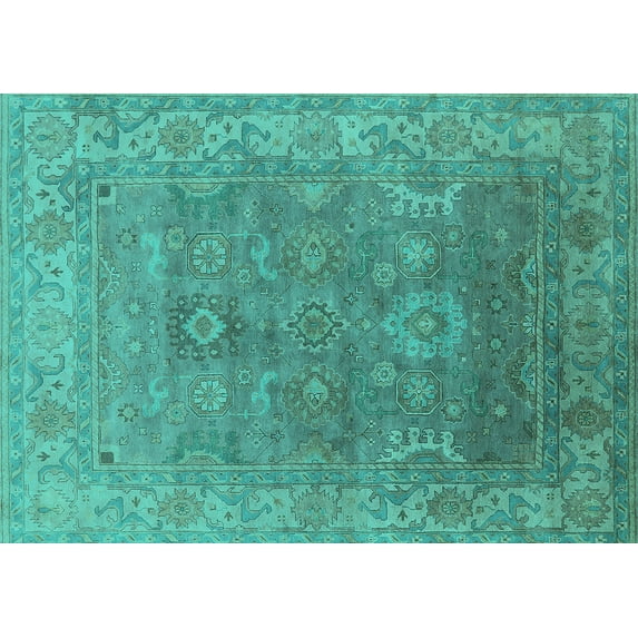 Ahgly Company Indoor Rectangle Oriental Turquoise Blue Industrial Area Rugs, 5' x 7'