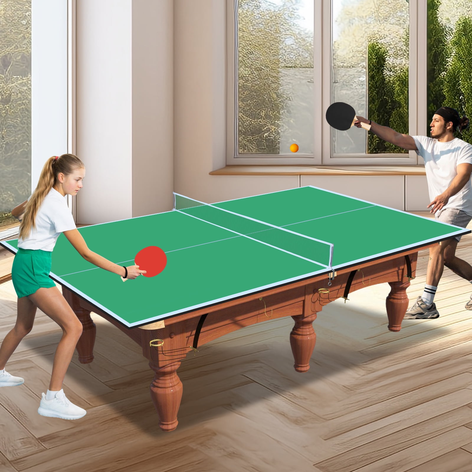 KL KLB Sport 8.5FT Midsize Ping Pong Conversion Top with Net Set, Foldable Table Tennis Table Topper for Pool Table, Indoor